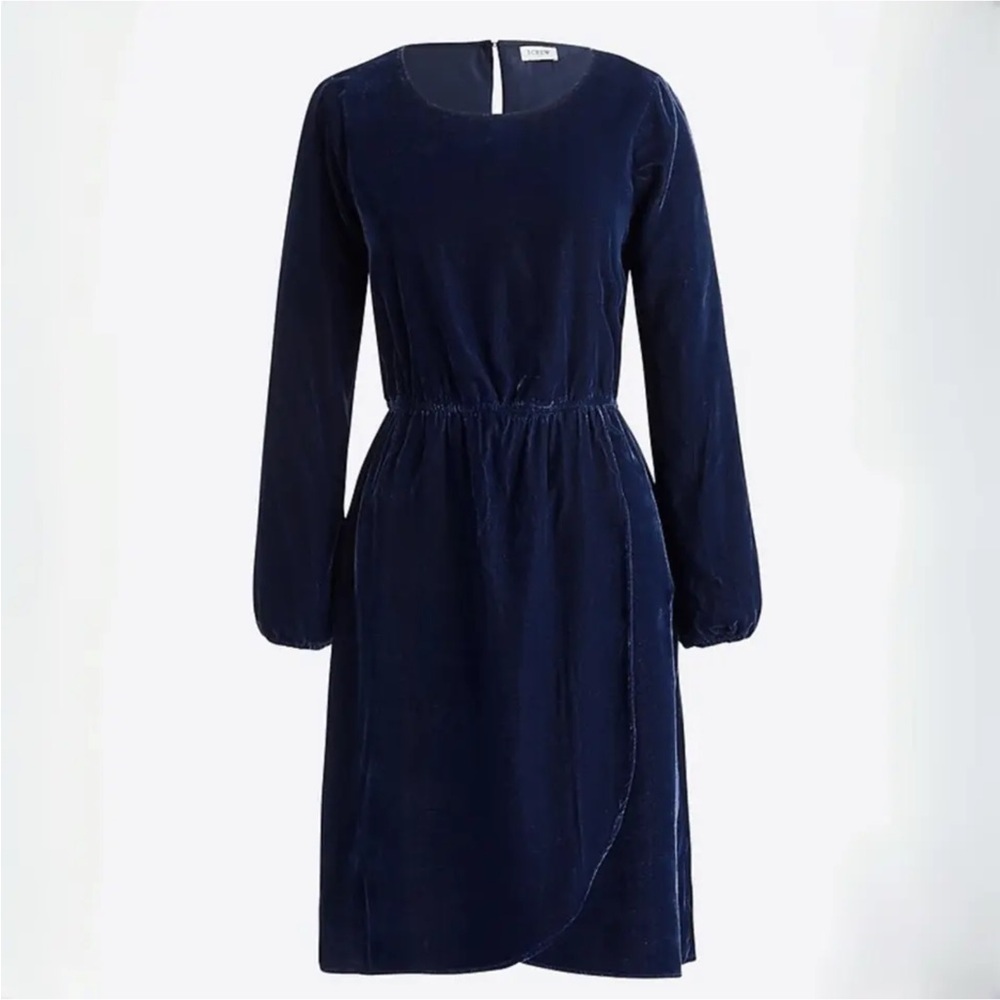 J. Crew dress fit&flare Navy Blue Velvet Tulip long sleeve size 4 new